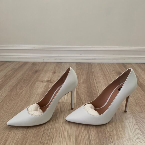 NIB White Leather Pointed-Toe Pumps Made in Italy Heels - Picture 5 of 16